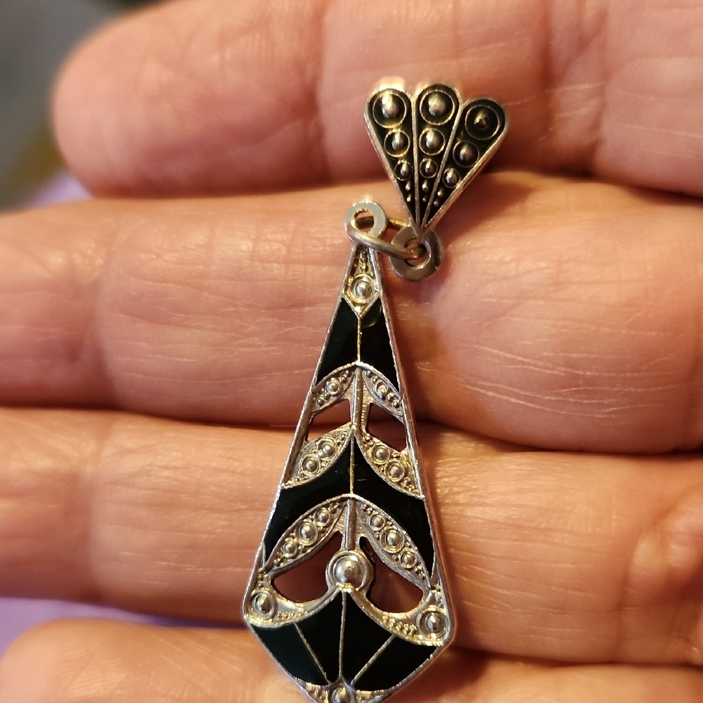 Black and Gold Geometric Dangle Earrings - Picture 3 of 4